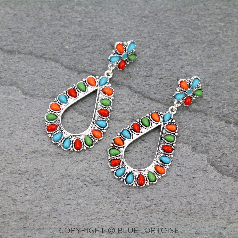 Western Teardrop Semi Stone Stud Earrings