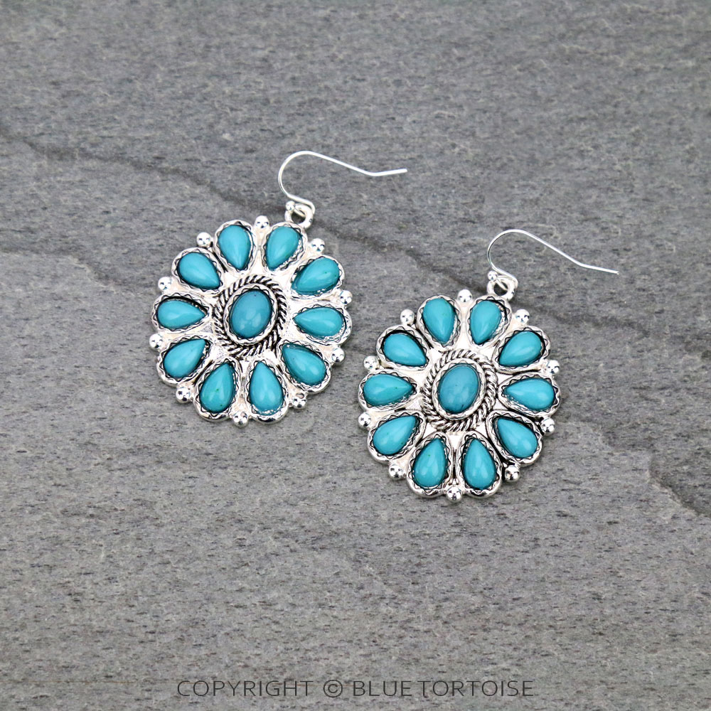 Western Concho Semi Stone Dangle Earrings