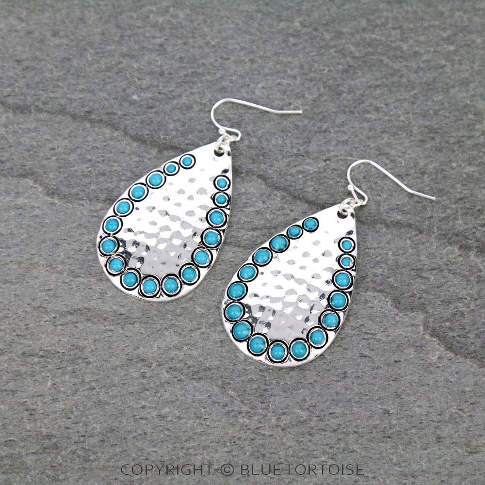 Western Hammered Acrylic Stone with Teardrop Stud Earrings