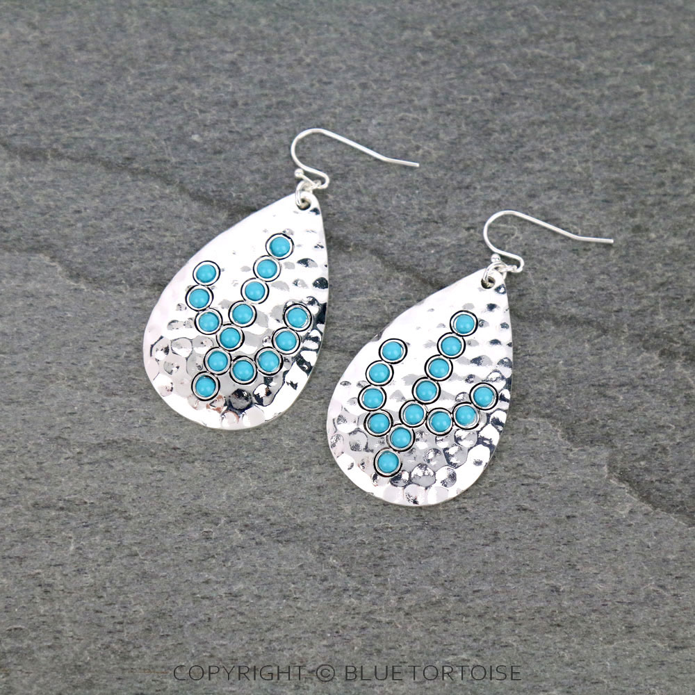 Western Hammered Acrylic Stone with Cactus Stud Earrings