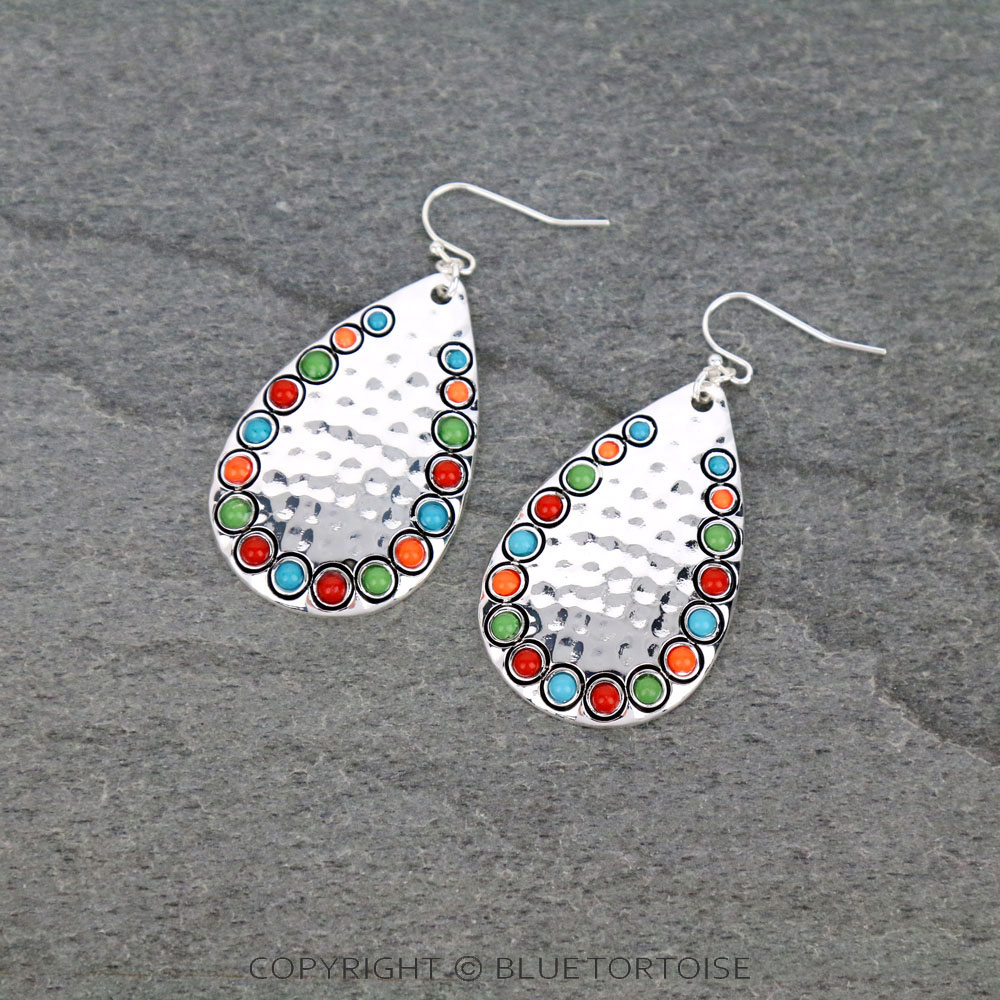 Western Hammered Acrylic Stone with Teardrop Stud Earrings