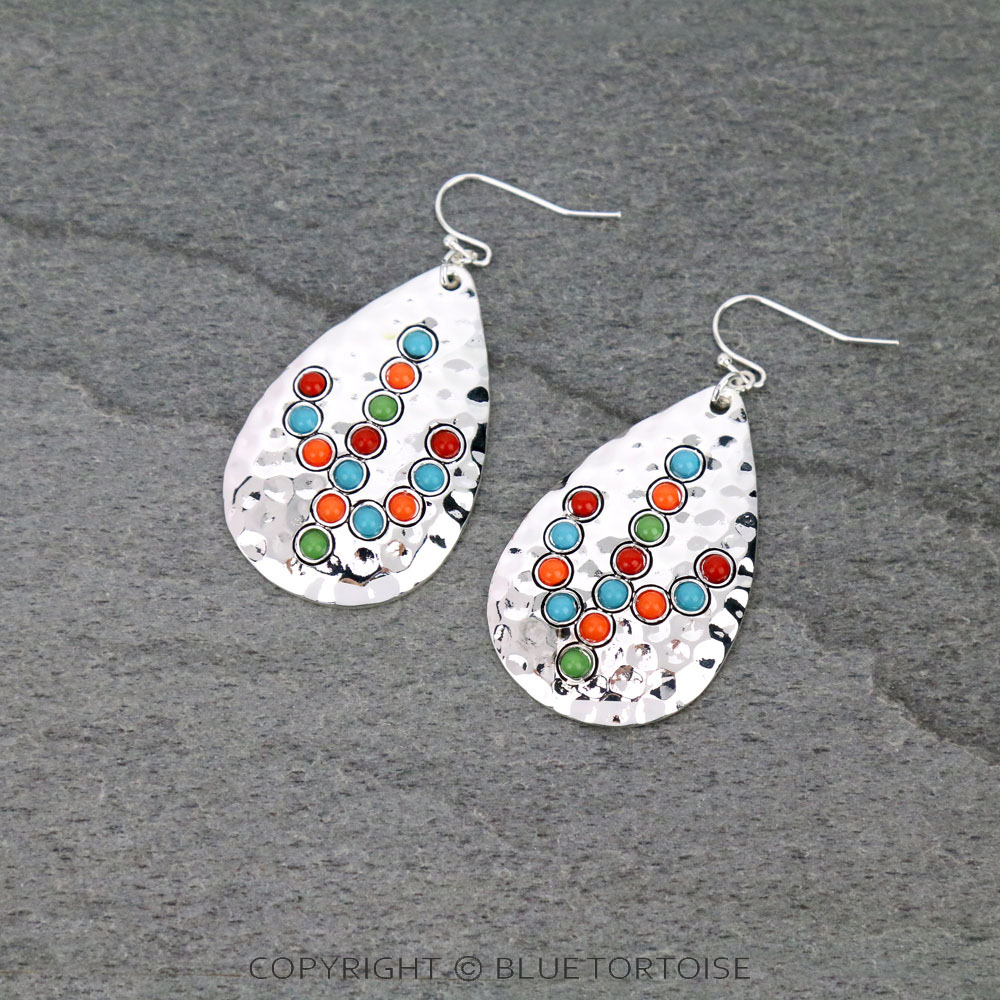 Western Hammered Acrylic Stone with Cactus Stud Earrings