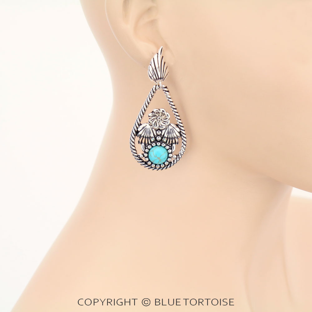 Western Flower Teardrop Semi Stone Stud Earrings - Image 2
