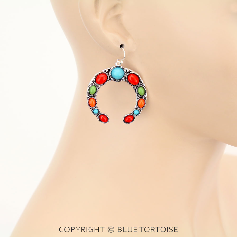 Western Squash Blossom Semi Stone Dangle Earrings - Image 2