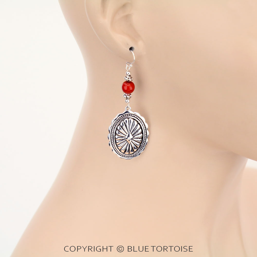 Western Concho Acrylic Bead Dangle Earrings - Image 2