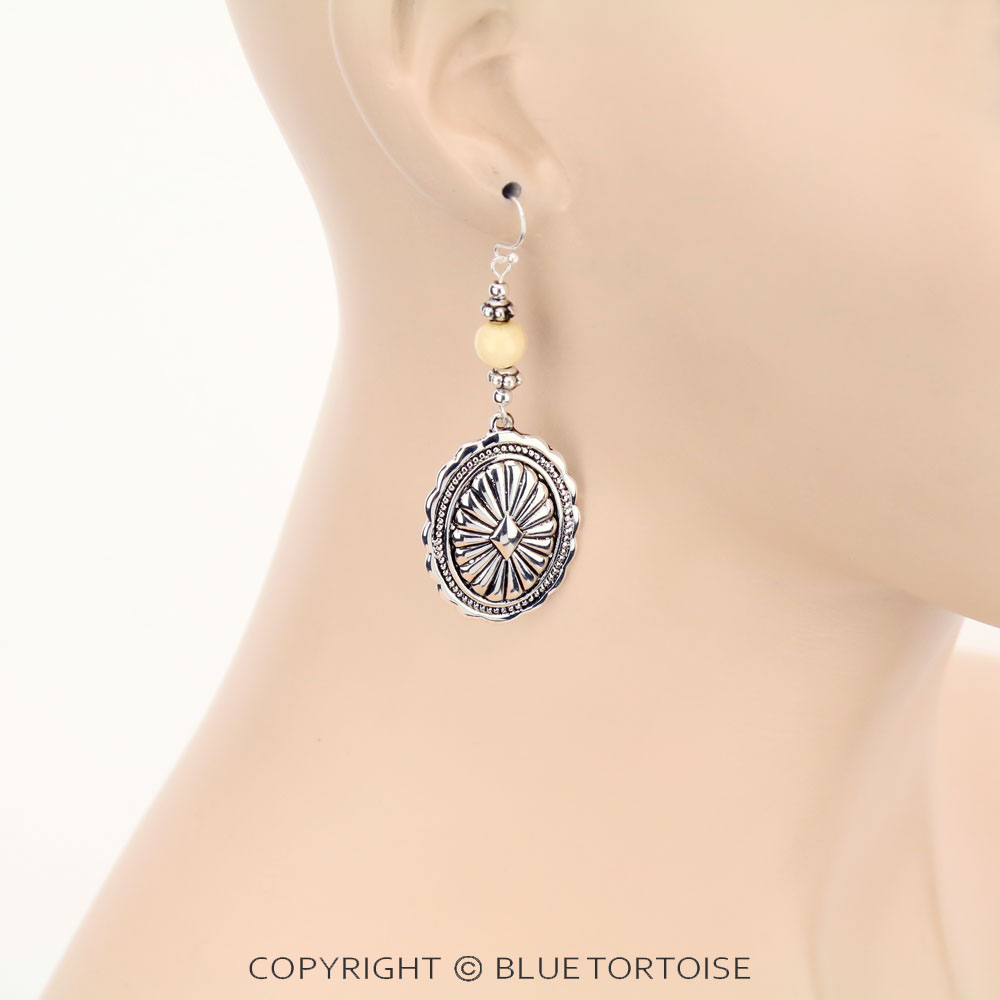 Western Concho Acrylic Bead Dangle Earrings - Image 2