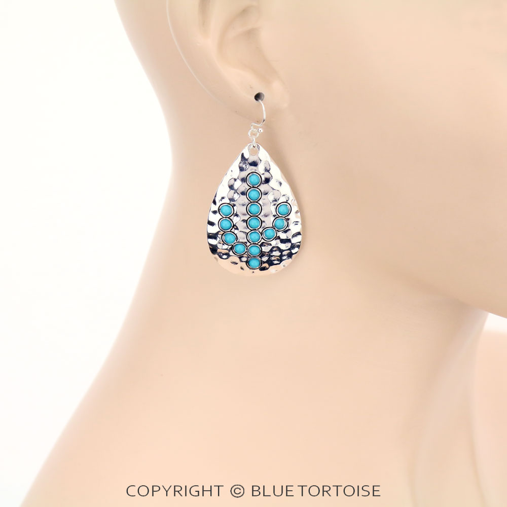 Western Hammered Acrylic Stone with Cactus Stud Earrings - Image 2