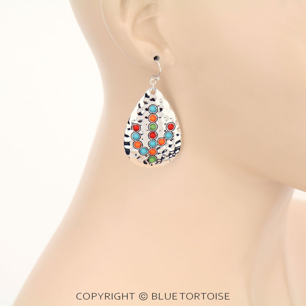 Western Hammered Acrylic Stone with Cactus Stud Earrings - Image 2