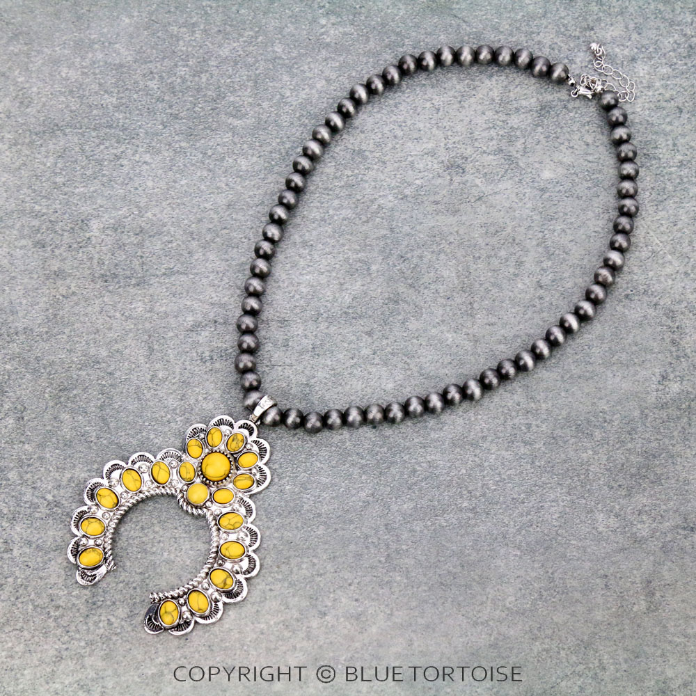 Navajo Style Beads with Squash Blossom Pendant Necklace