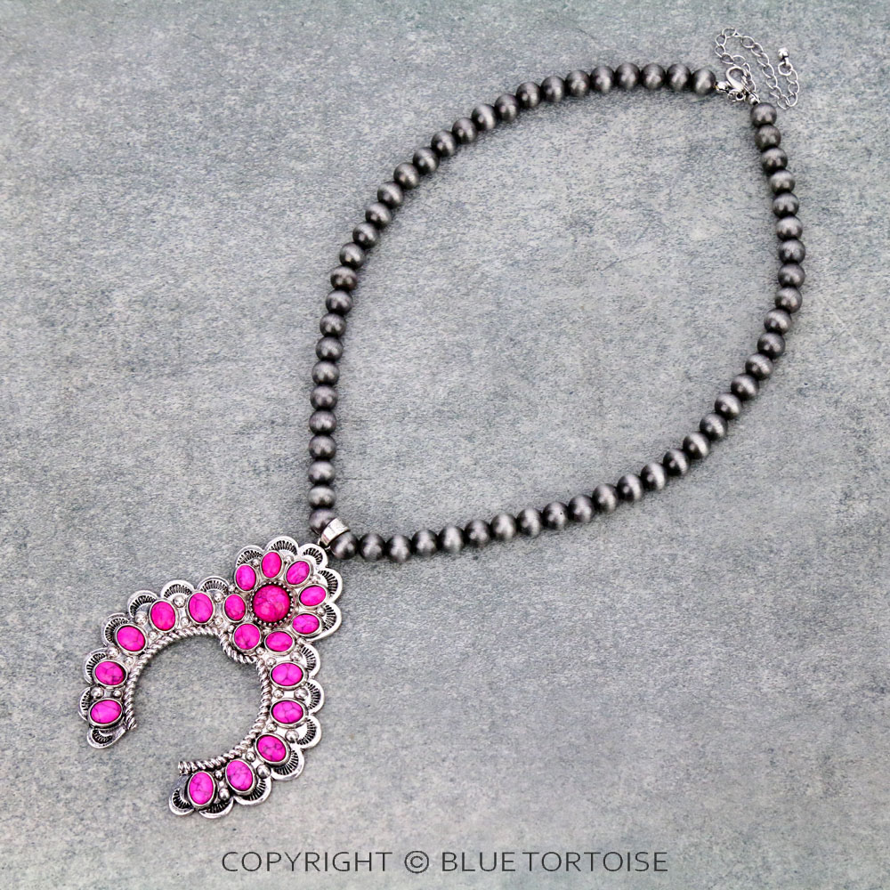 Navajo Style Beads with Squash Blossom Pendant Necklace