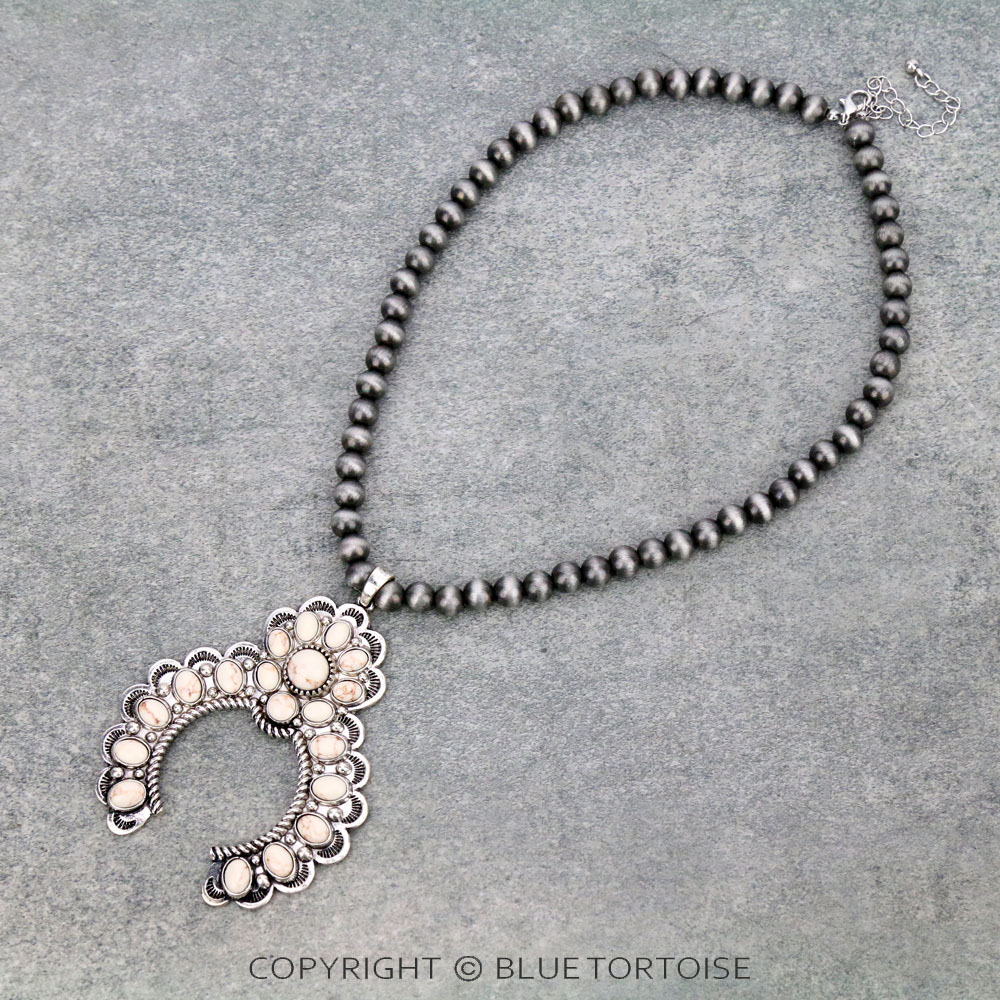 Navajo Style Beads with Squash Blossom Pendant Necklace