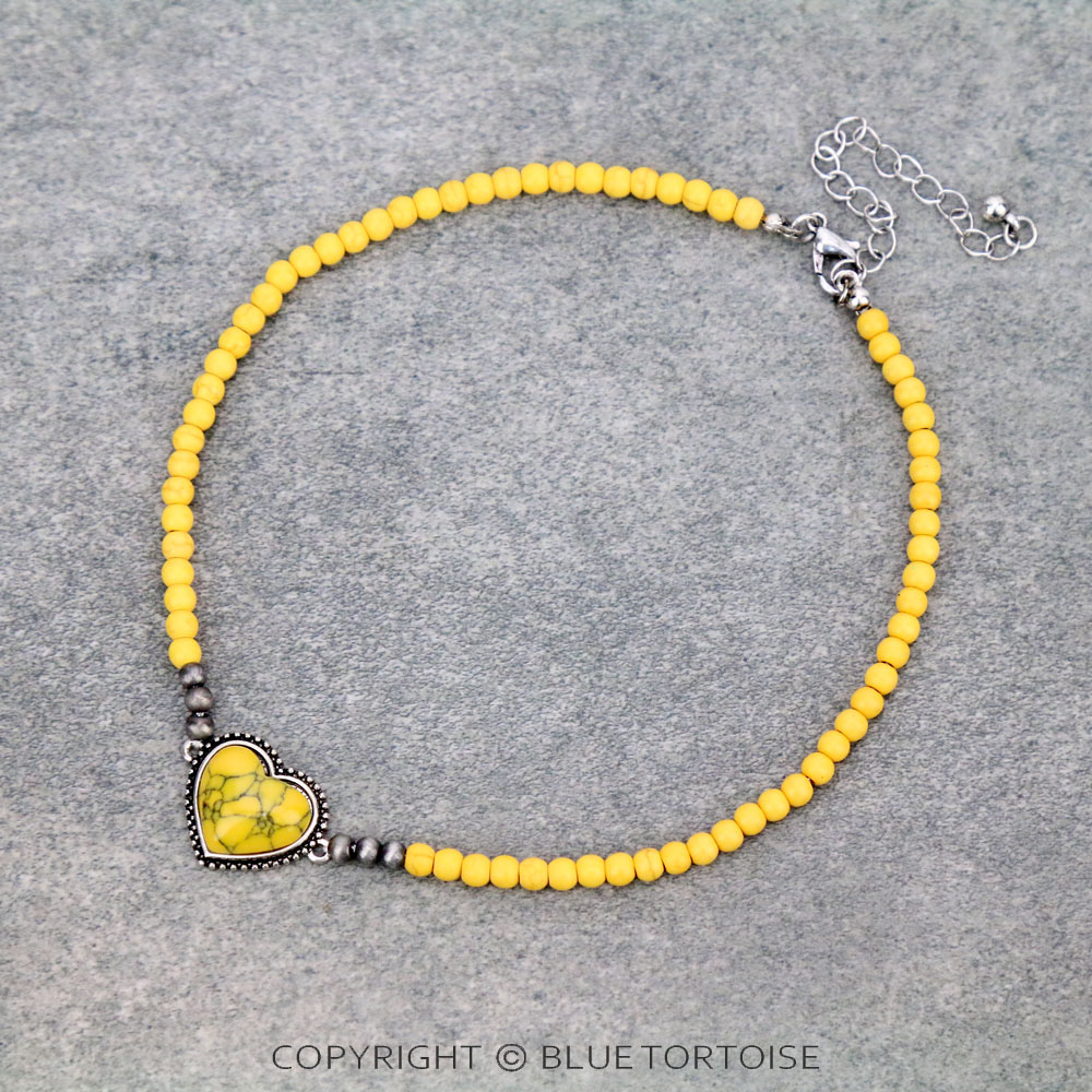 4mm Bead with Heart Pendant Choker