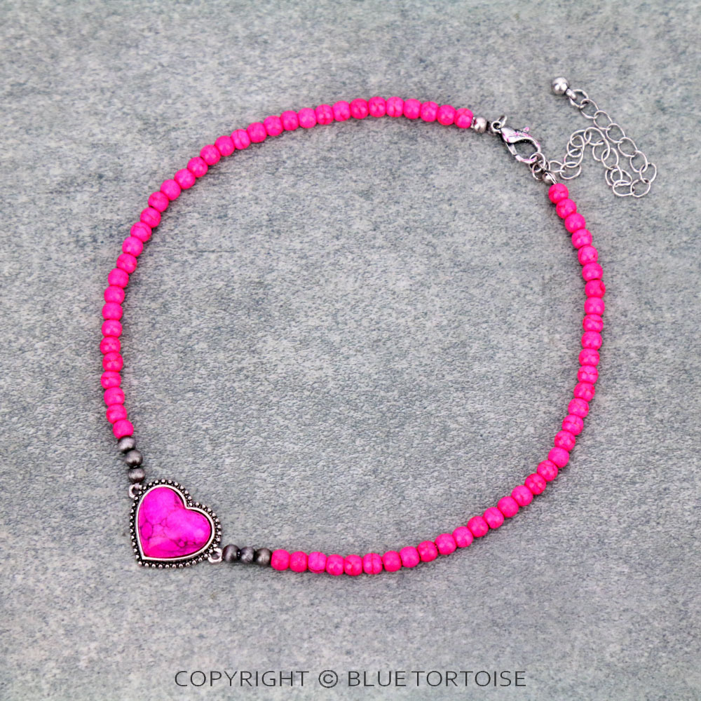 4mm Bead with Heart Pendant Choker