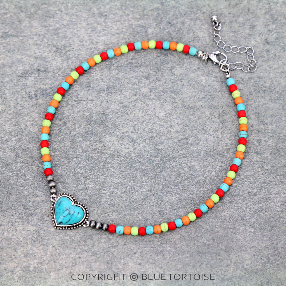 4mm Bead with Heart Pendant Choker