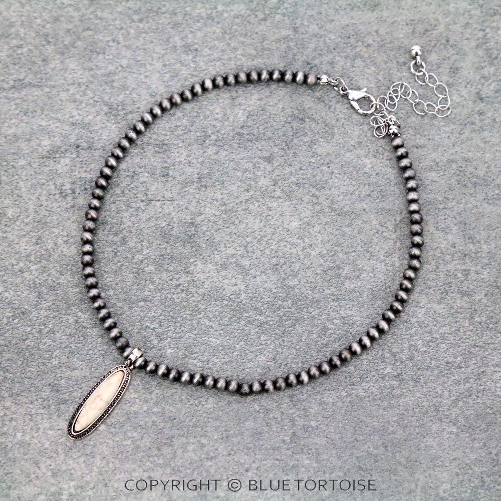 4mm Navajo Style Pearl with Stone Choker