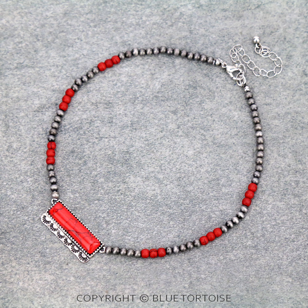 4mm Navajo Style Pearl with Stone Bar Choker