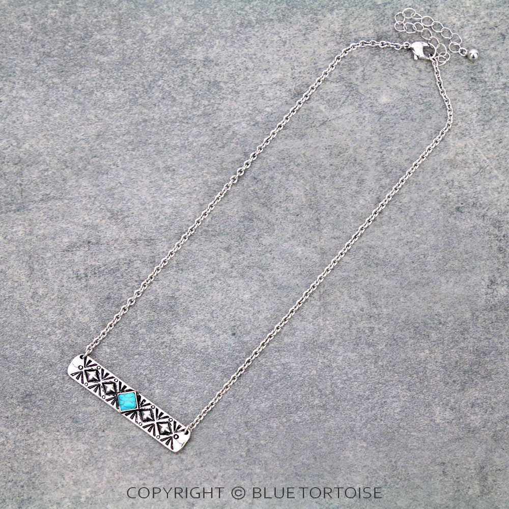 Western Semi Stone Bar Necklace