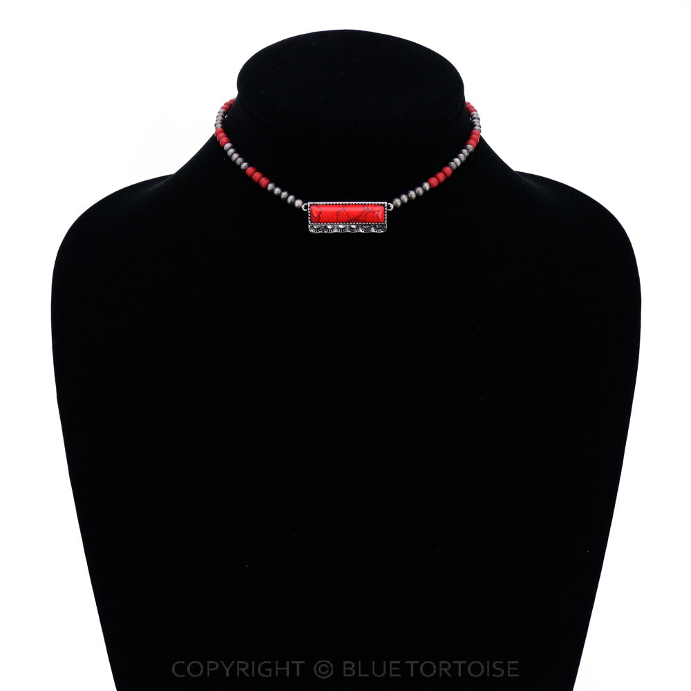 4mm Navajo Style Pearl with Stone Bar Choker - Image 2