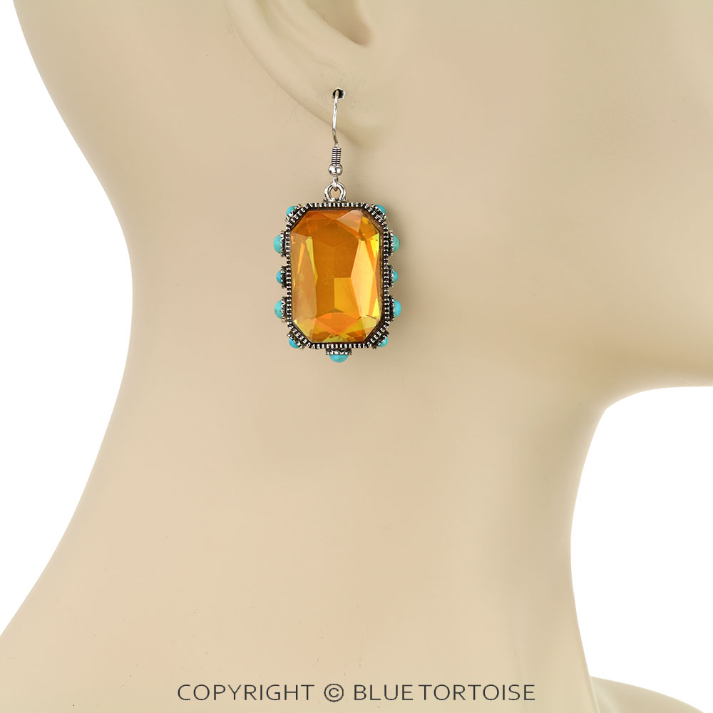 Rectangle Stone Dangle Earrings - Image 2