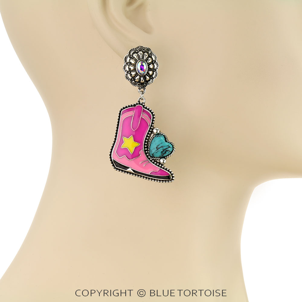 Western Cowboy Boot Concho Stud Earrings - Image 2
