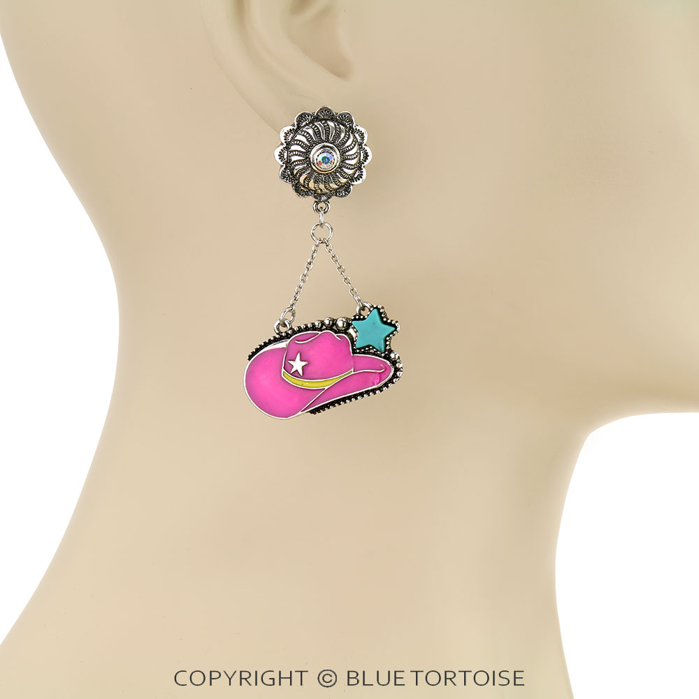 Western Cowboy Hat Concho Stud Earrings - Image 2