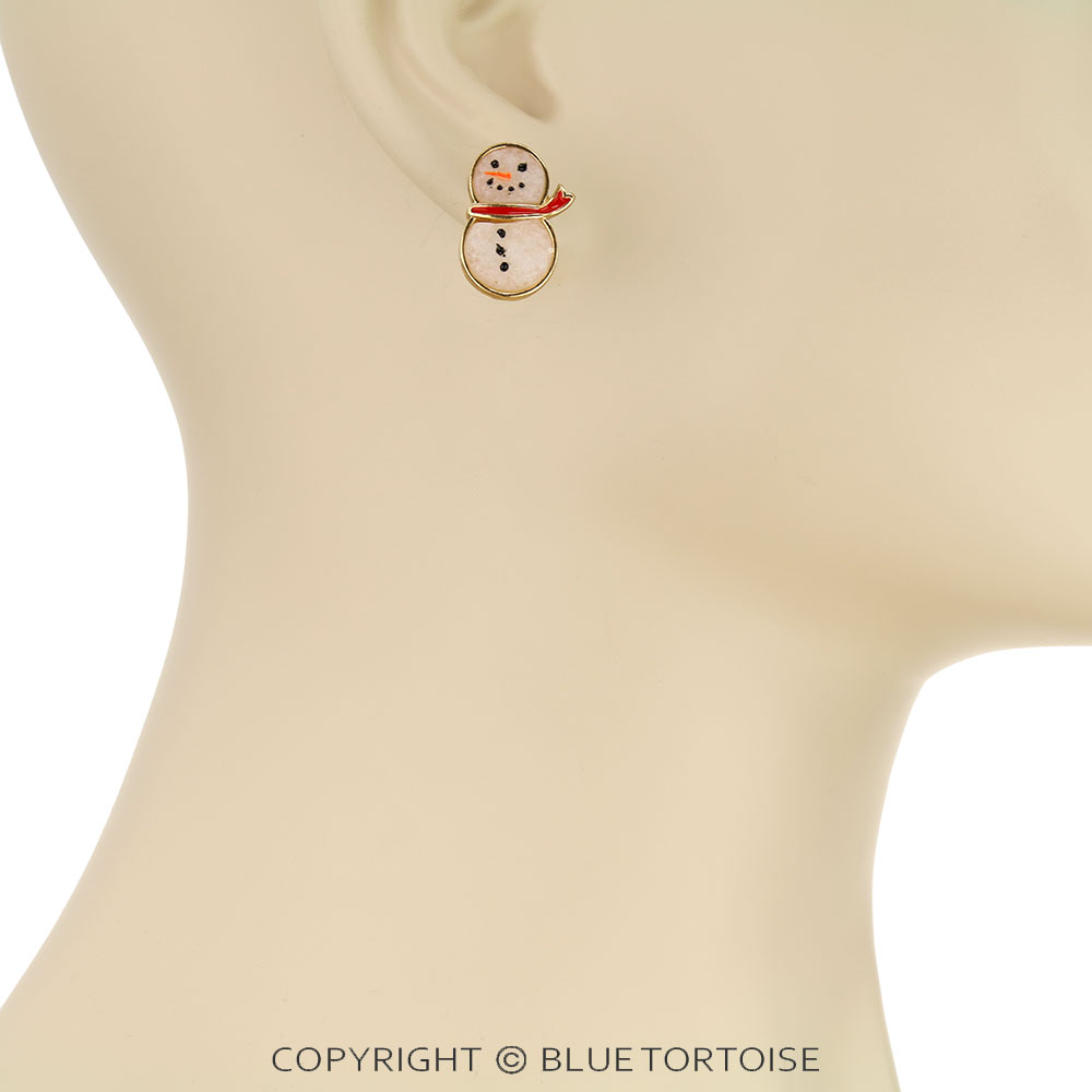 Christmas Snowman Druzy Stone Stud Earrings - Image 2