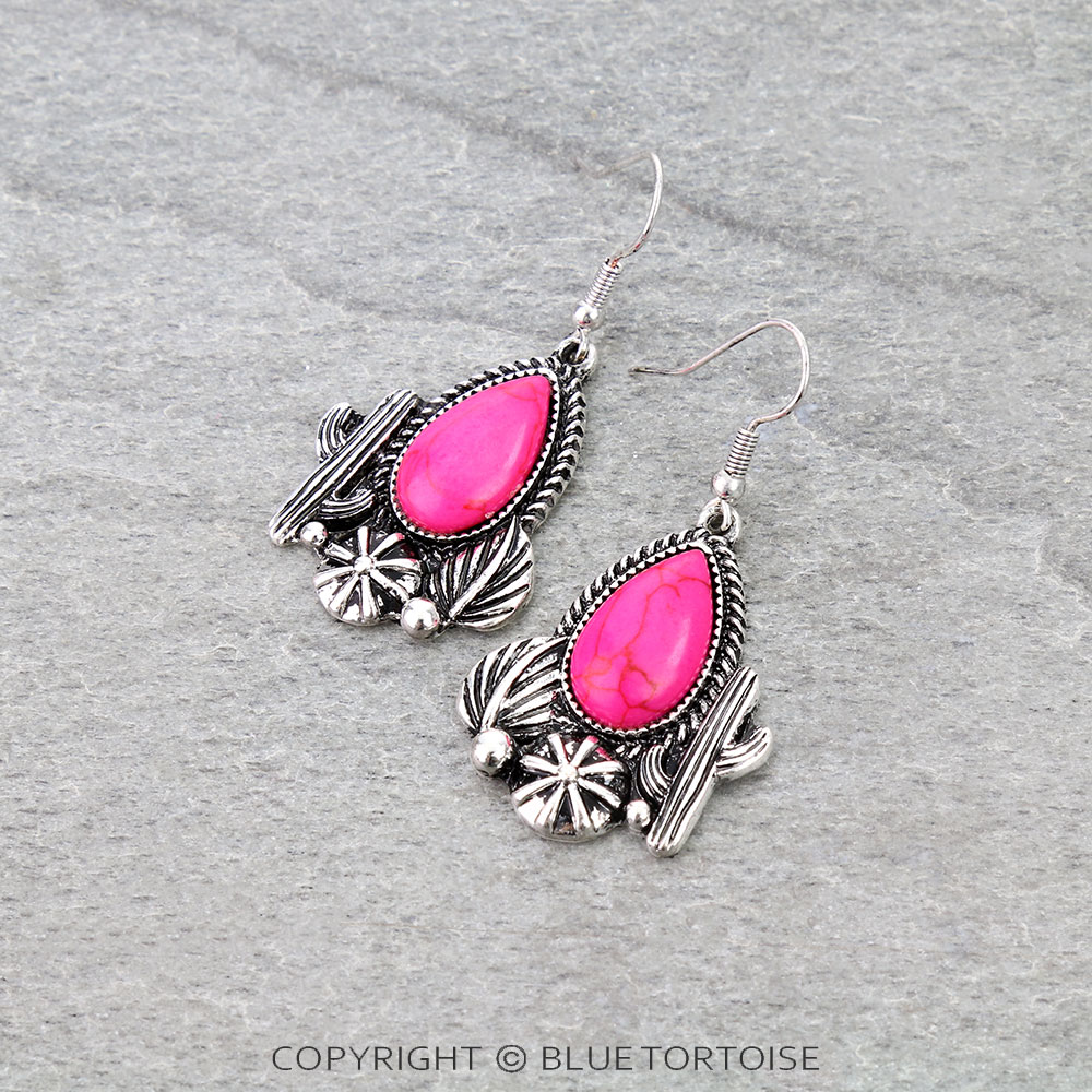 Western Cactus Stone Dangle Earrings