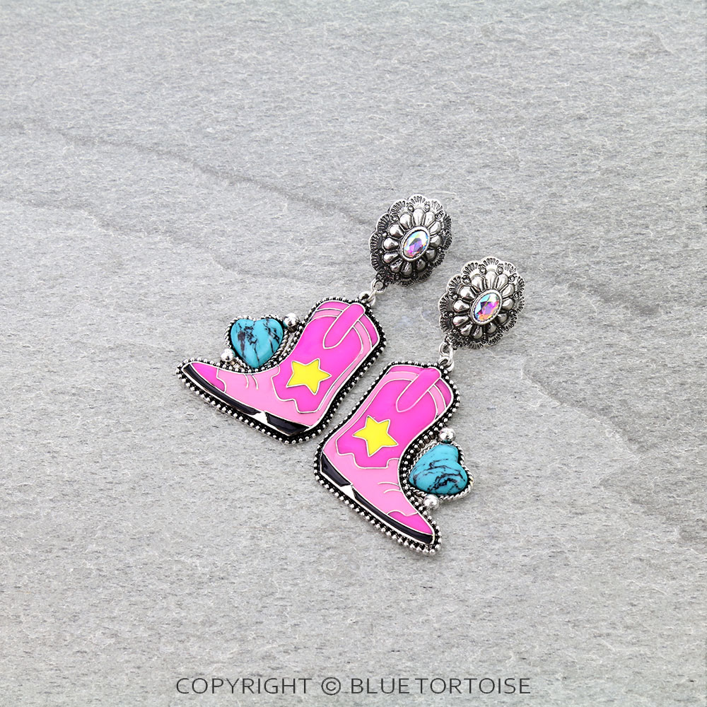 Western Cowboy Boot Concho Stud Earrings