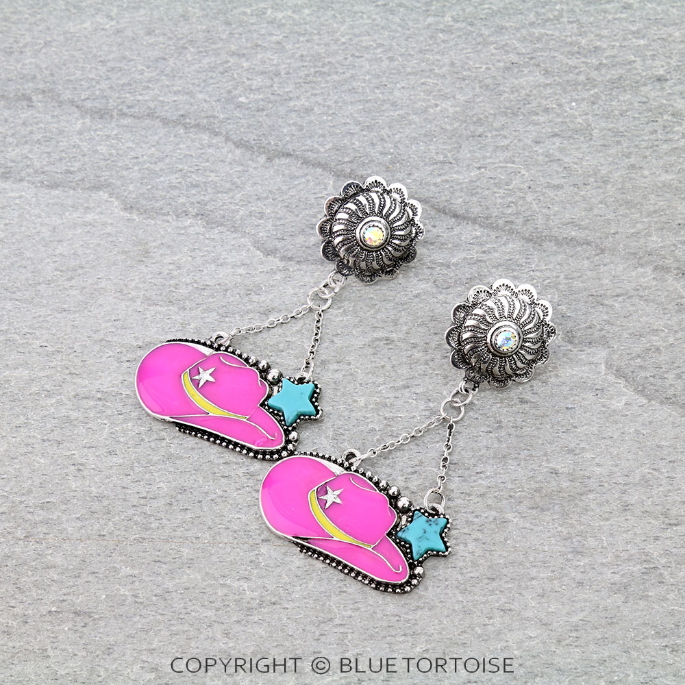 Western Cowboy Hat Concho Stud Earrings