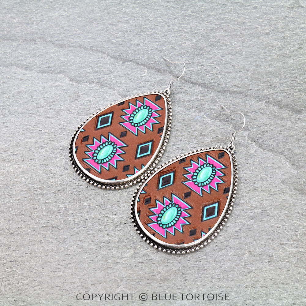 Western Pattern Leather Dangle Earrings