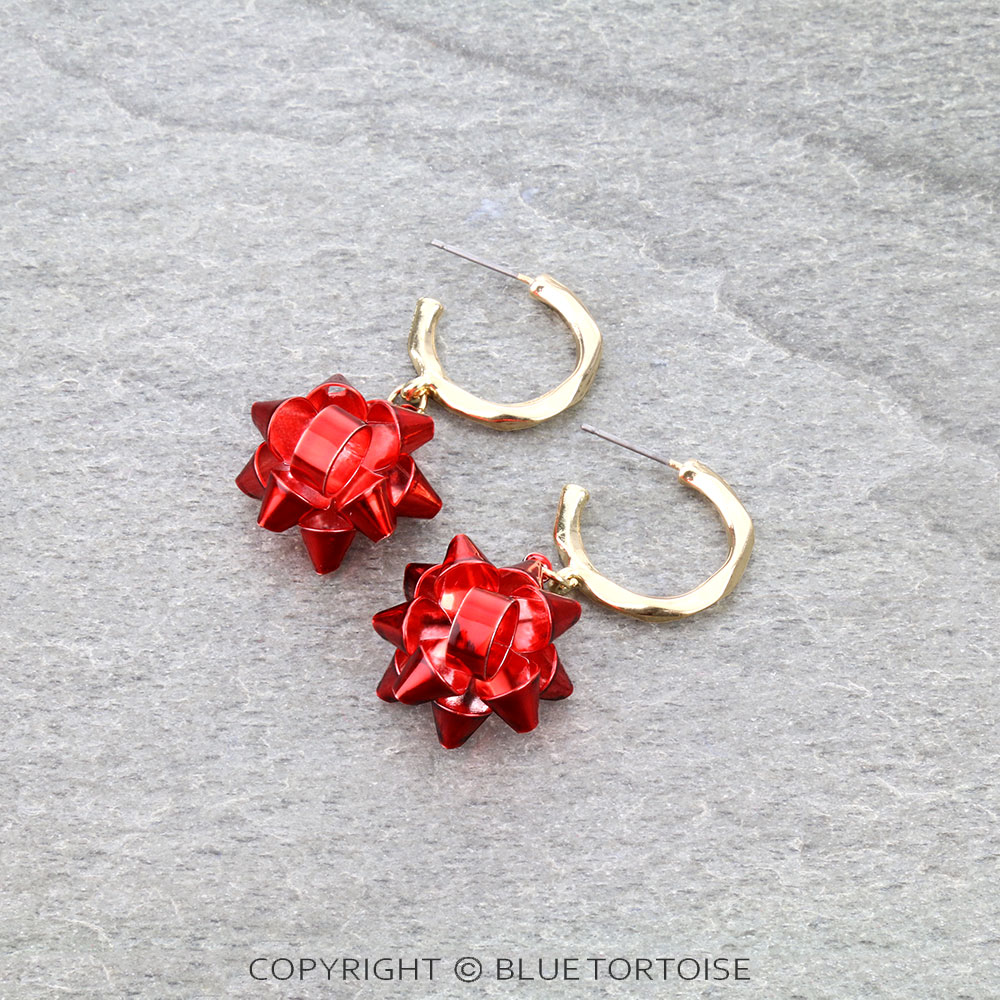 Christmas Ribbon Hoop Earrings
