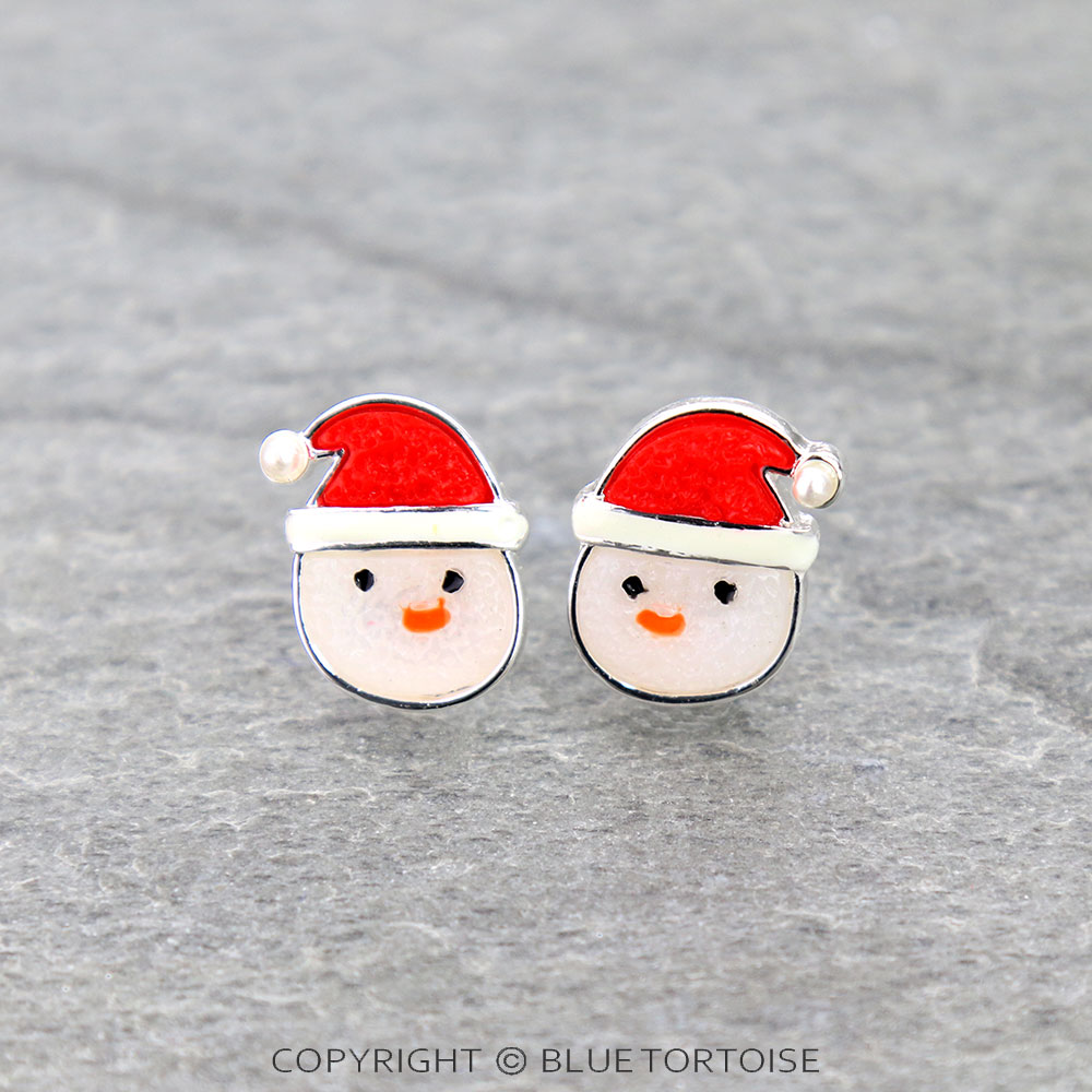 Christmas Snowman Druzy Stone Stud Earrings