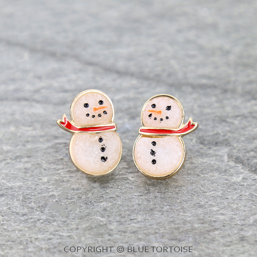 Christmas Snowman Druzy Stone Stud Earrings
