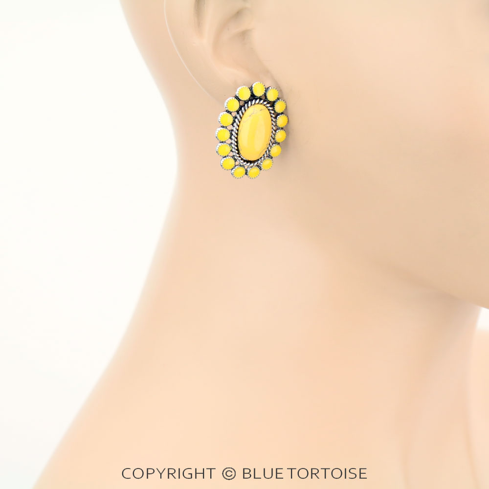 Oval Concho Stone Stud Earrings - Image 2