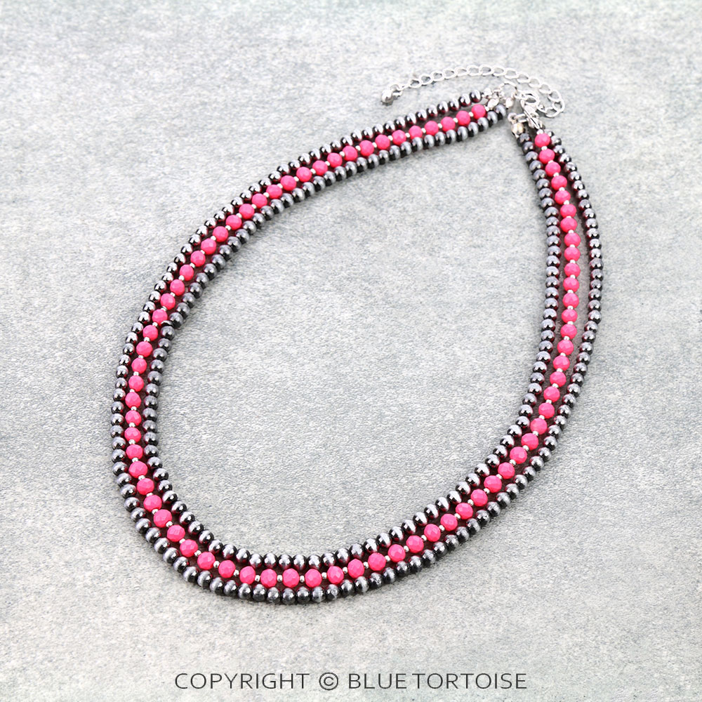 3Row Navajo Style Bead & Glass Bead Necklace
