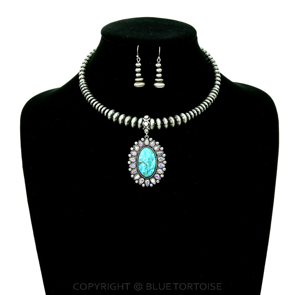 Western Concho Pendant Wire Necklace Set - Image 2