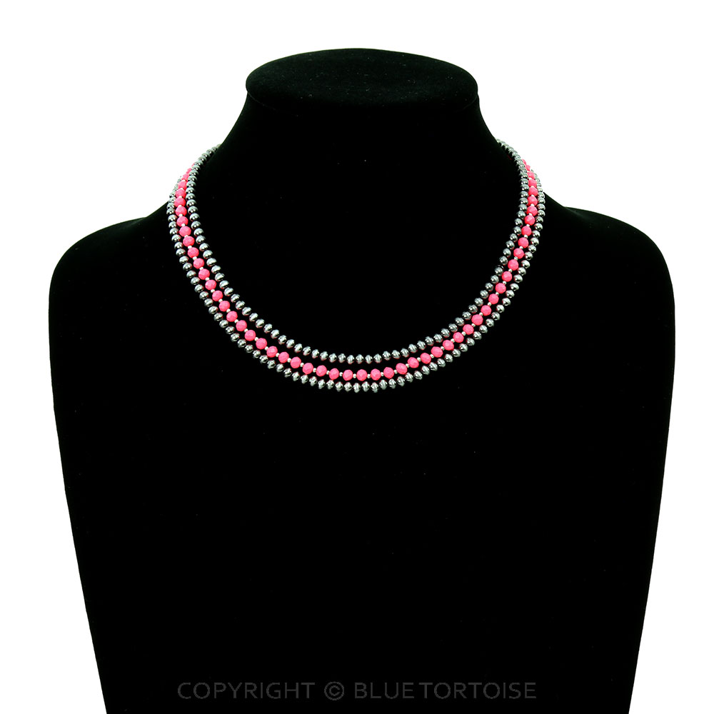 3Row Navajo Style Bead & Glass Bead Necklace - Image 2