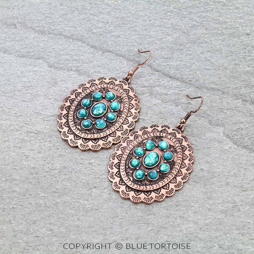 Western Concho with Opal Stone Dangle Earrings