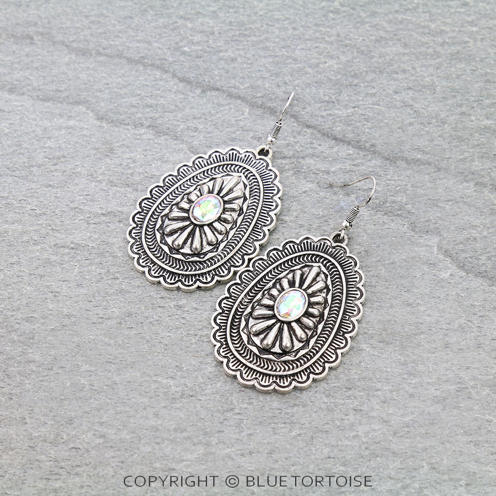 Western Concho Stone Dangle Earrings
