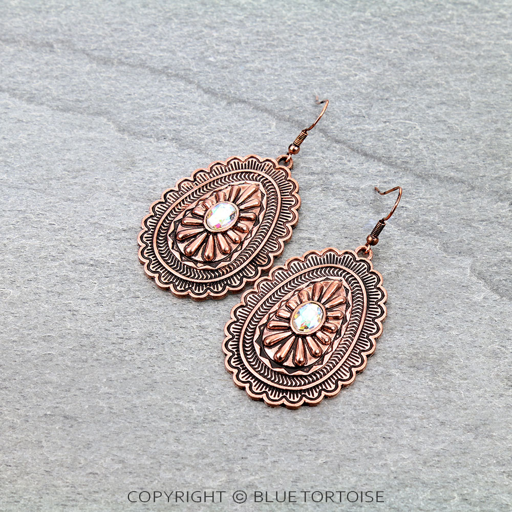 Western Concho Stone Dangle Earrings