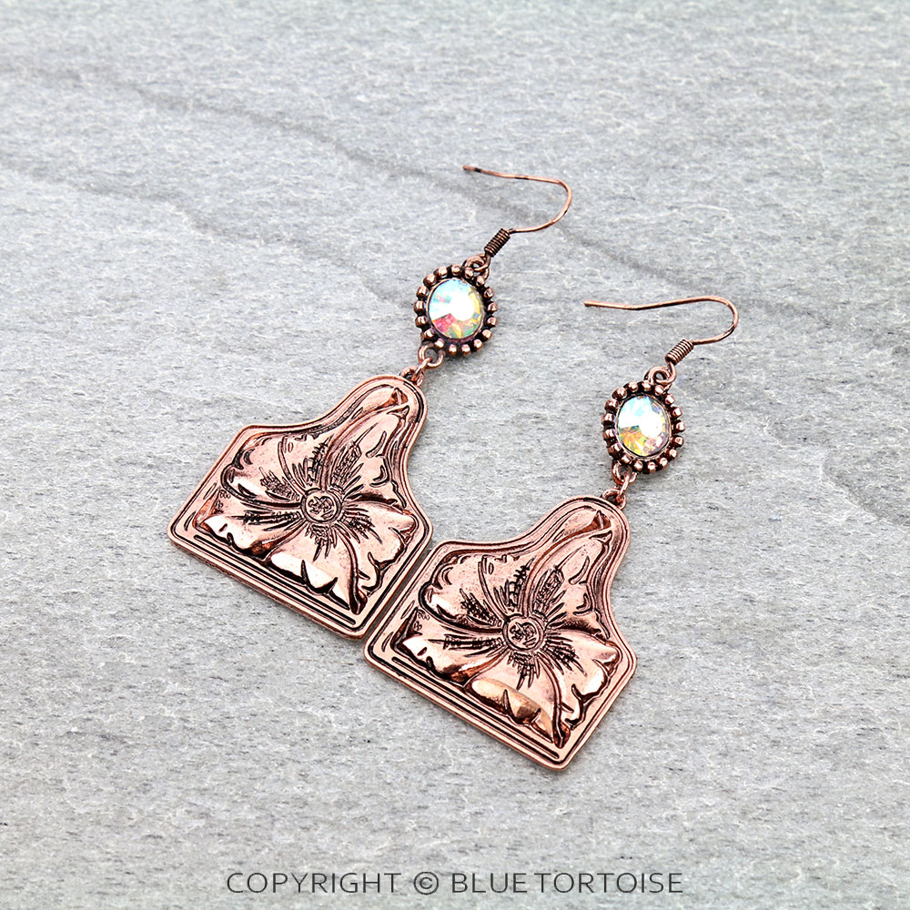 Flower Ear Tag Stone Dangle Earrings
