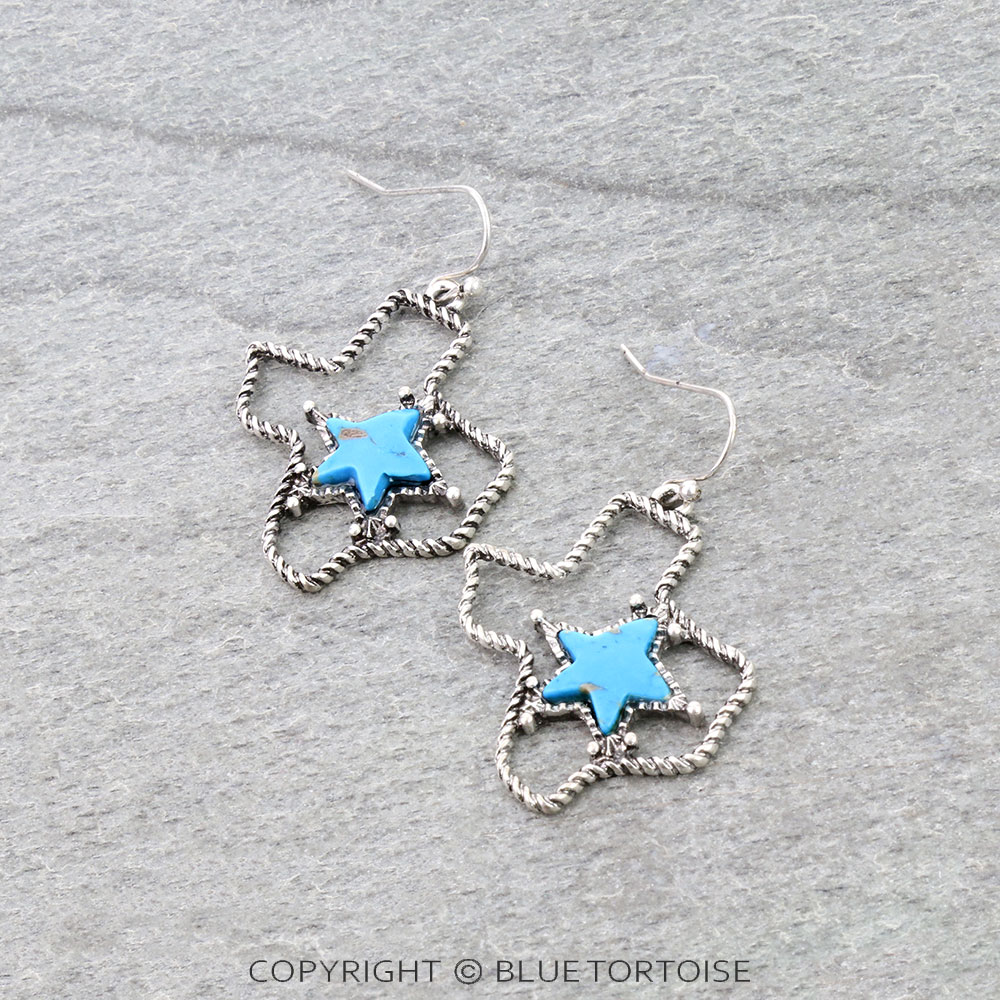 Texas Map Star Stone Dangle Earrings