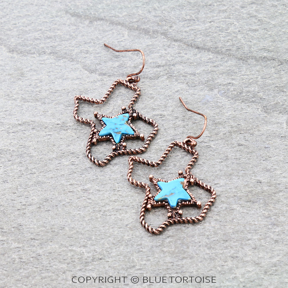 Texas Map Star Stone Dangle Earrings