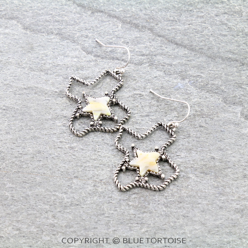 Texas Map Star Stone Dangle Earrings