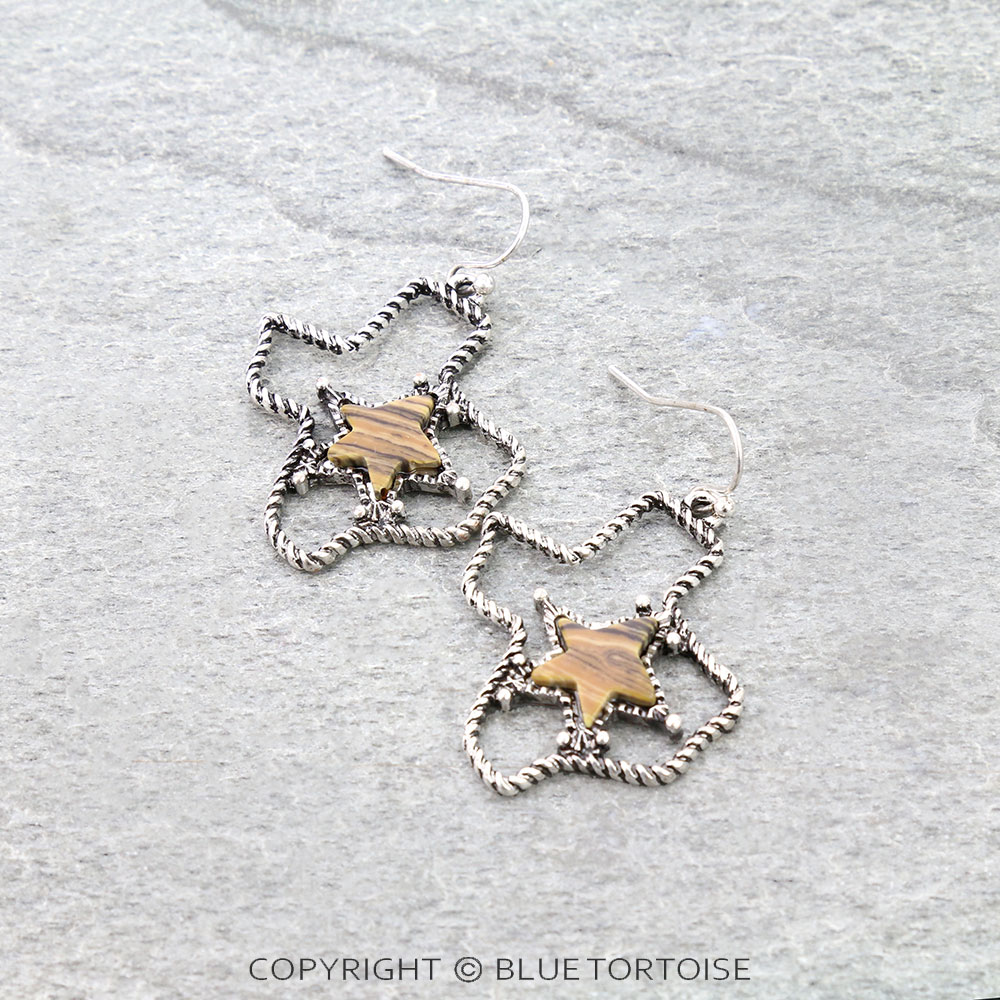 Texas Map Star Stone Dangle Earrings