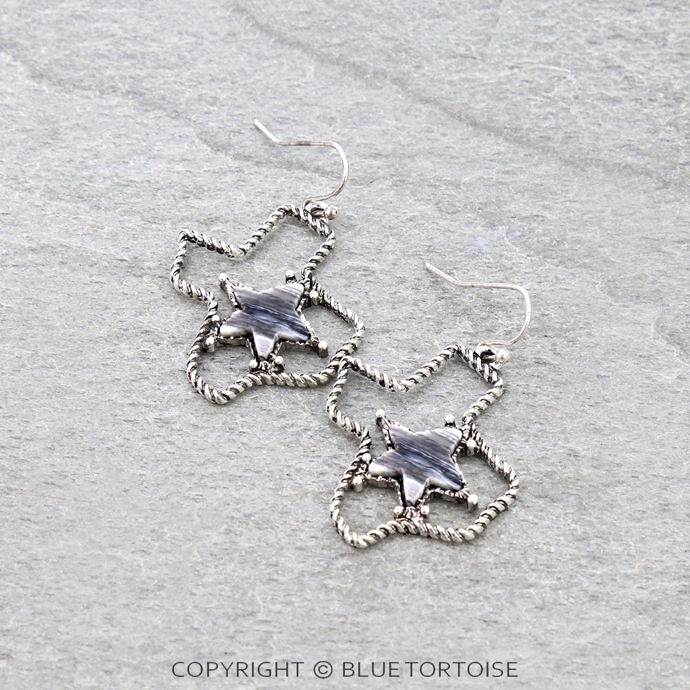 Texas Map Star Stone Dangle Earrings