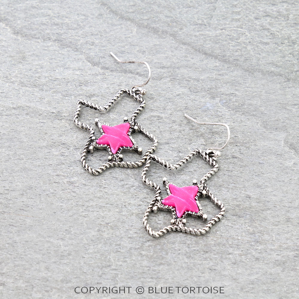 Texas Map Star Stone Dangle Earrings