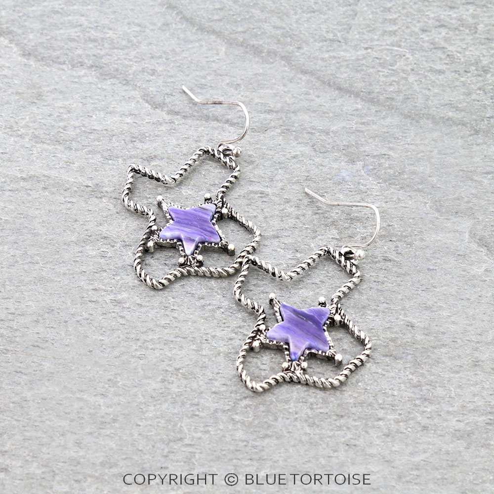 Texas Map Star Stone Dangle Earrings