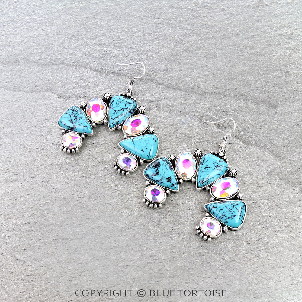 Western Squash Blossom Stone Dangle Earrings
