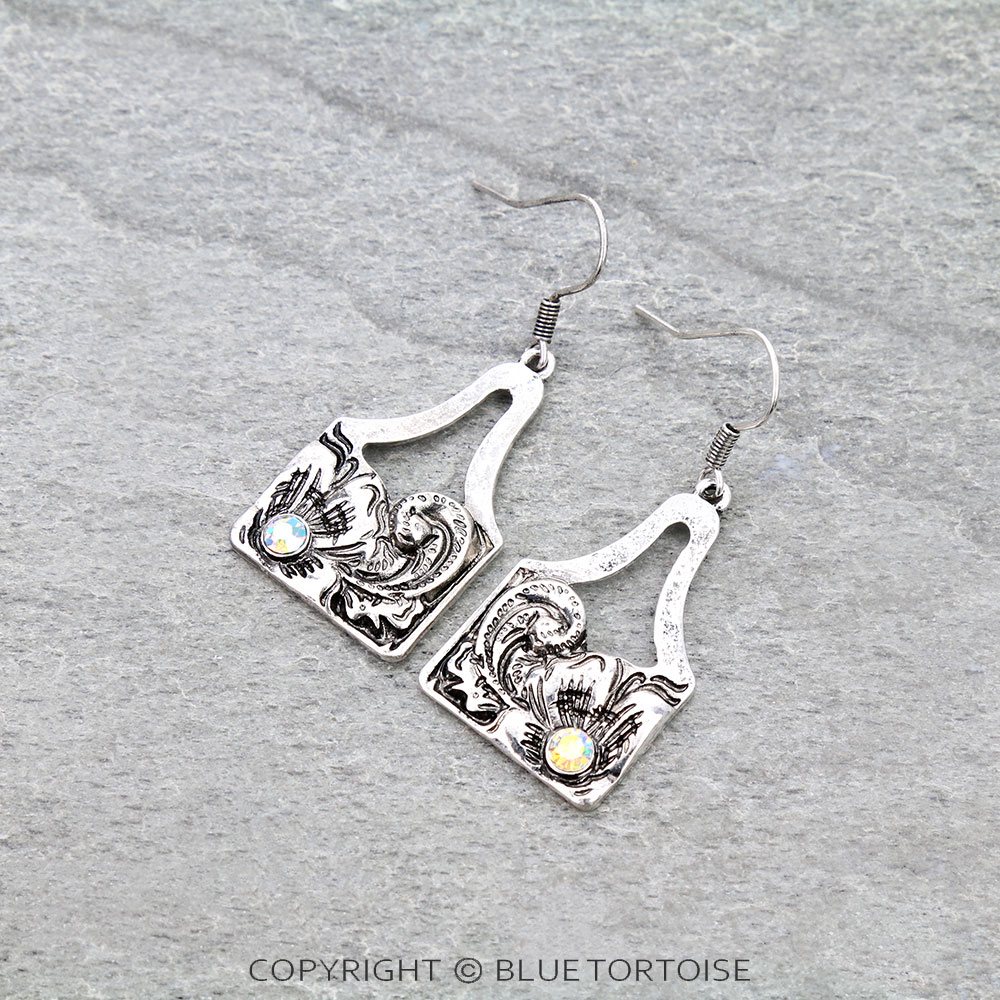 Flower Ear Tag Stone Dangle Earrings